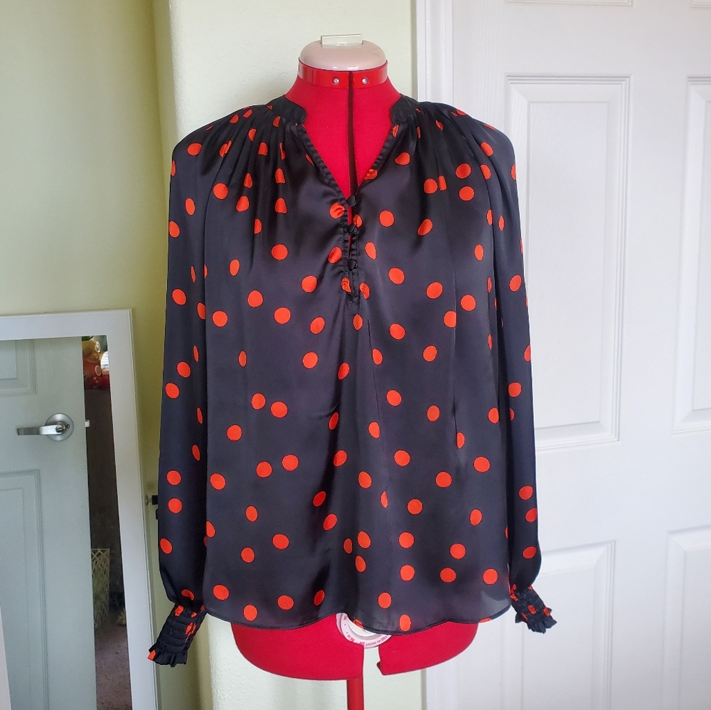 On 34th Black And Orange Polka Dot Blouse